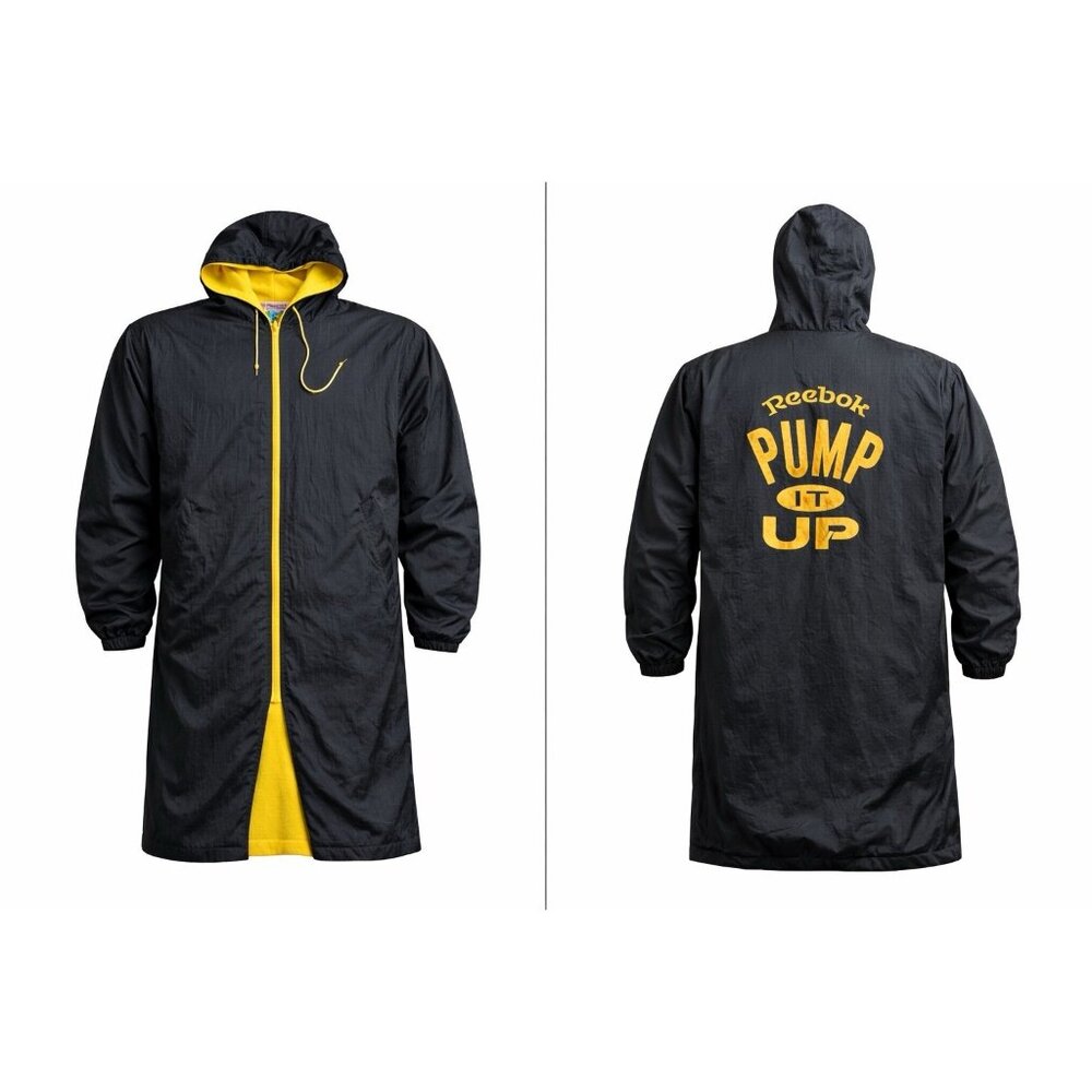 Reebok Pump It Up Vintage Jacket Mens M Black Yellow Hooded Windbreaker 90's Y2K